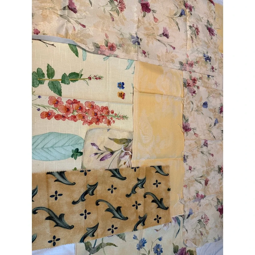 Lot of 6 yellow floral color design fabrics‎ leaves solid quality vintage new